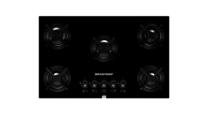 COOKTOP GAS MESA VIDRO PRETO 5 BOCAS